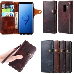 Mobil lommebok 3-korts ekte skinn Samsung Galaxy S9 Plus mobiltelefon veske skinn