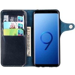 Mobil lommebok 3-korts ekte skinn Samsung Galaxy S9 Plus mobiltelefon veske skinn